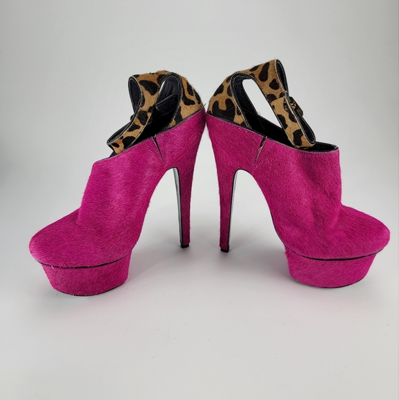 LONDON TRASH Real fur Wynne Platform Heels in Pink Pony - Size 7.5 - Picture 2 of 8